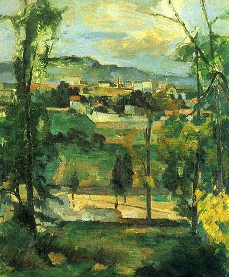 Dorf hinter den Baumen, Ile de France, Paul Cezanne
